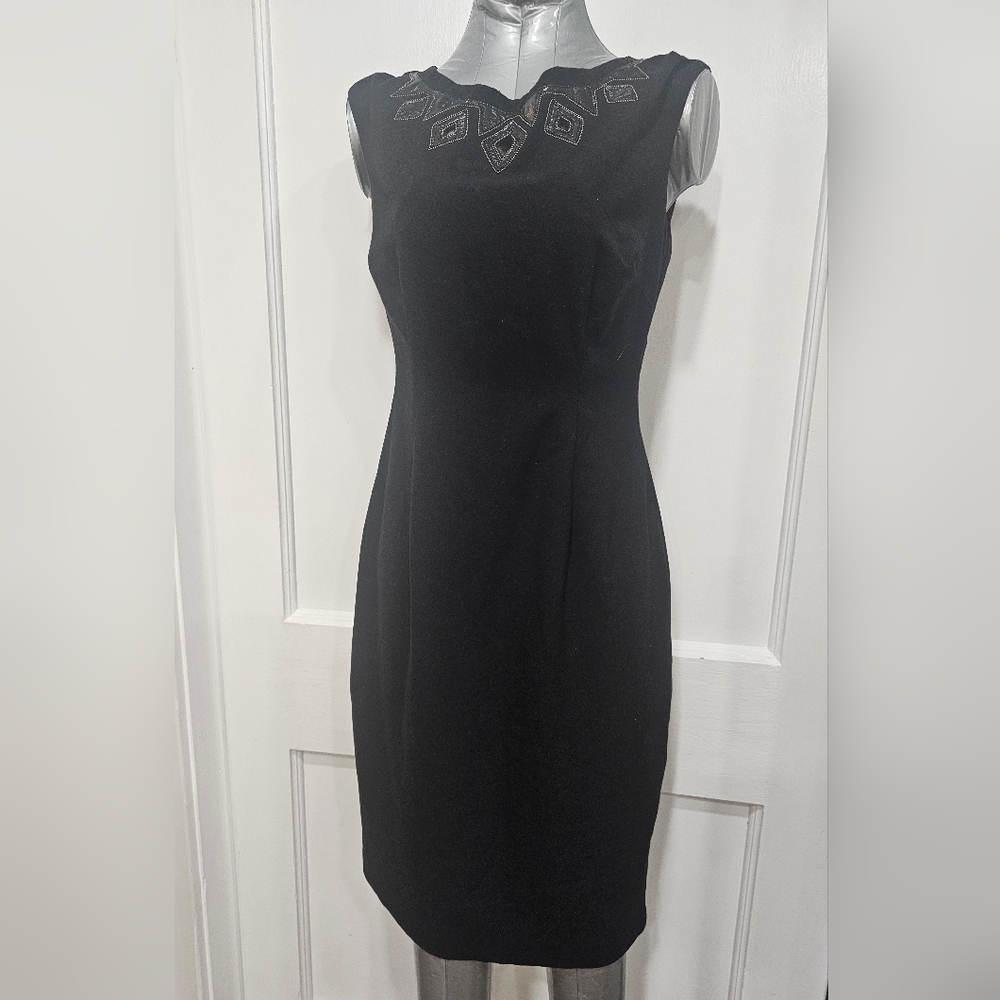 Nine West Black Midi Dress with Embellished Neckline